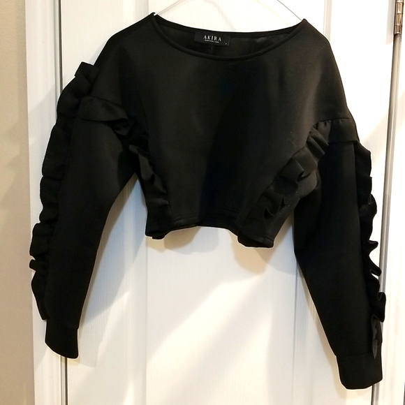 The Weekend Ruffle Scuba Crop Sweatshirt, Black, Size Small - Picture 5 of 7